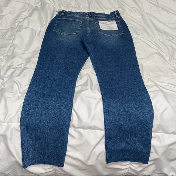 NWT Good American Good Classic Slim Straight Jeans sz 12 31 Medium Blue Raw Hem - Picture 9 of 9